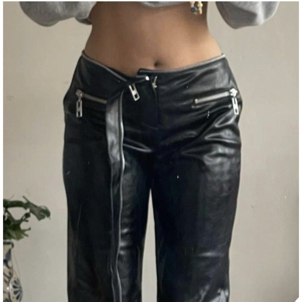 ZARA Bloggers Fave Black Faux Leather Pants Zipper Detail/Detachable Waist-Small